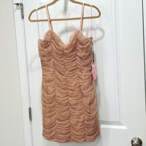 NWT Haute Monde Champagne Tulle Mesh Mini Dress, Size Xl - Picture 1 of 7